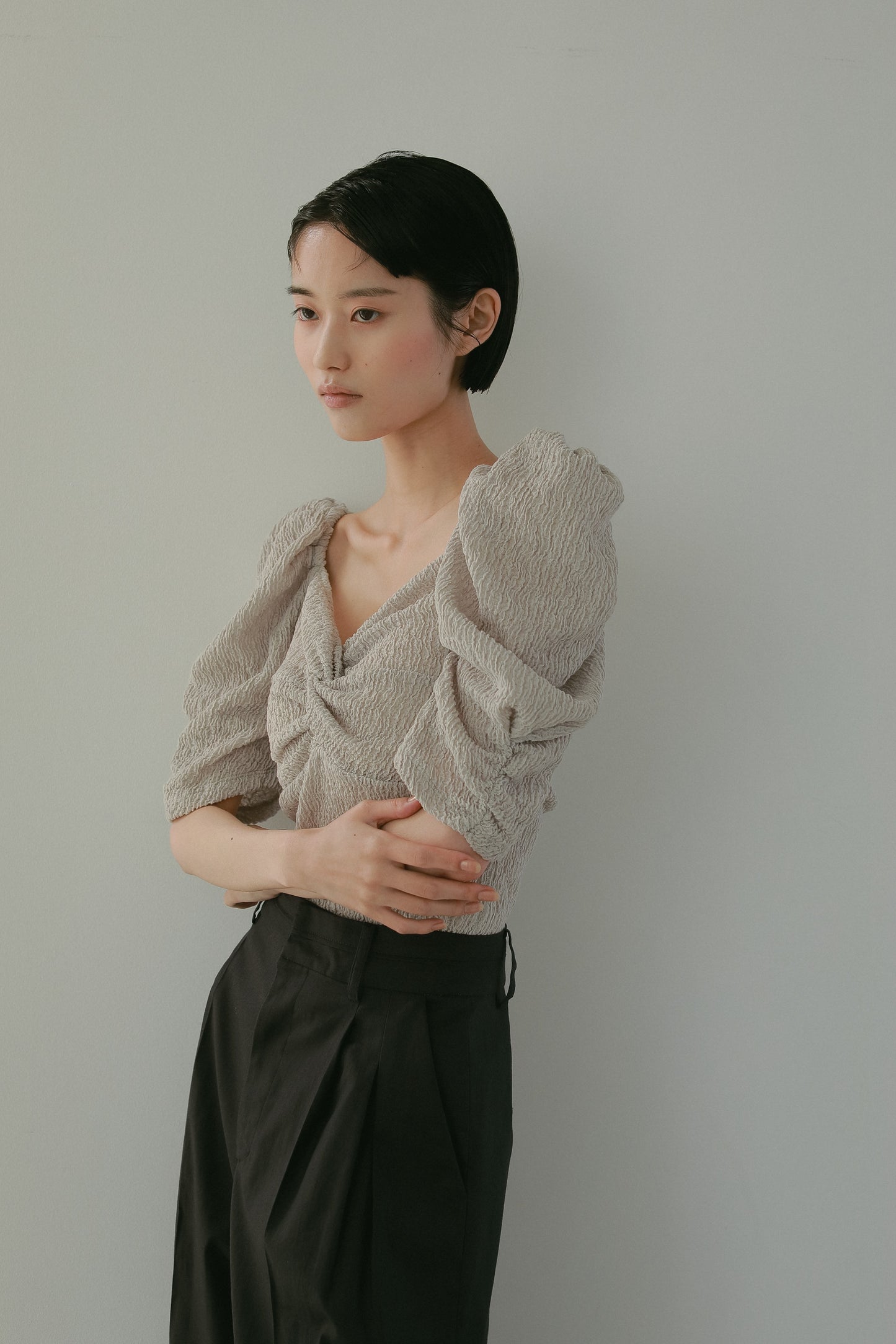 カップ付アップサイクルギャザートップス