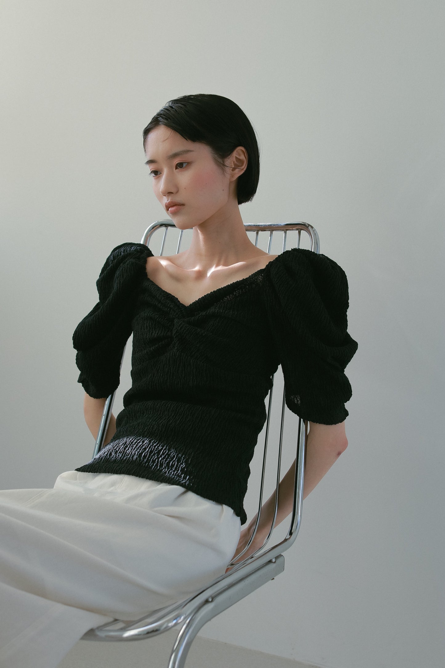 カップ付アップサイクルギャザートップス