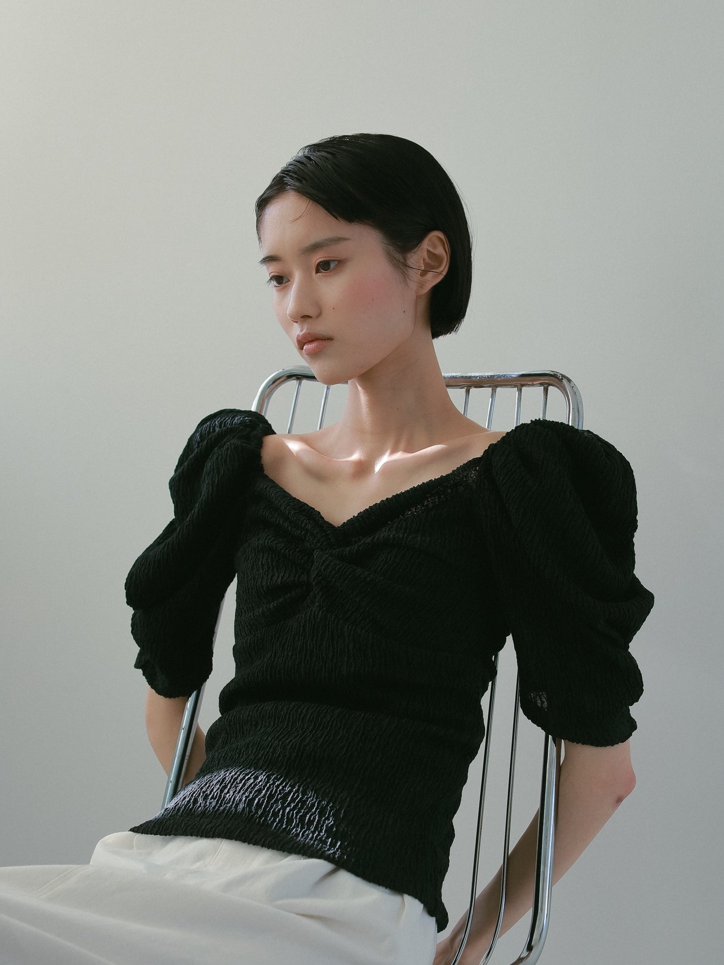 カップ付アップサイクルギャザートップス