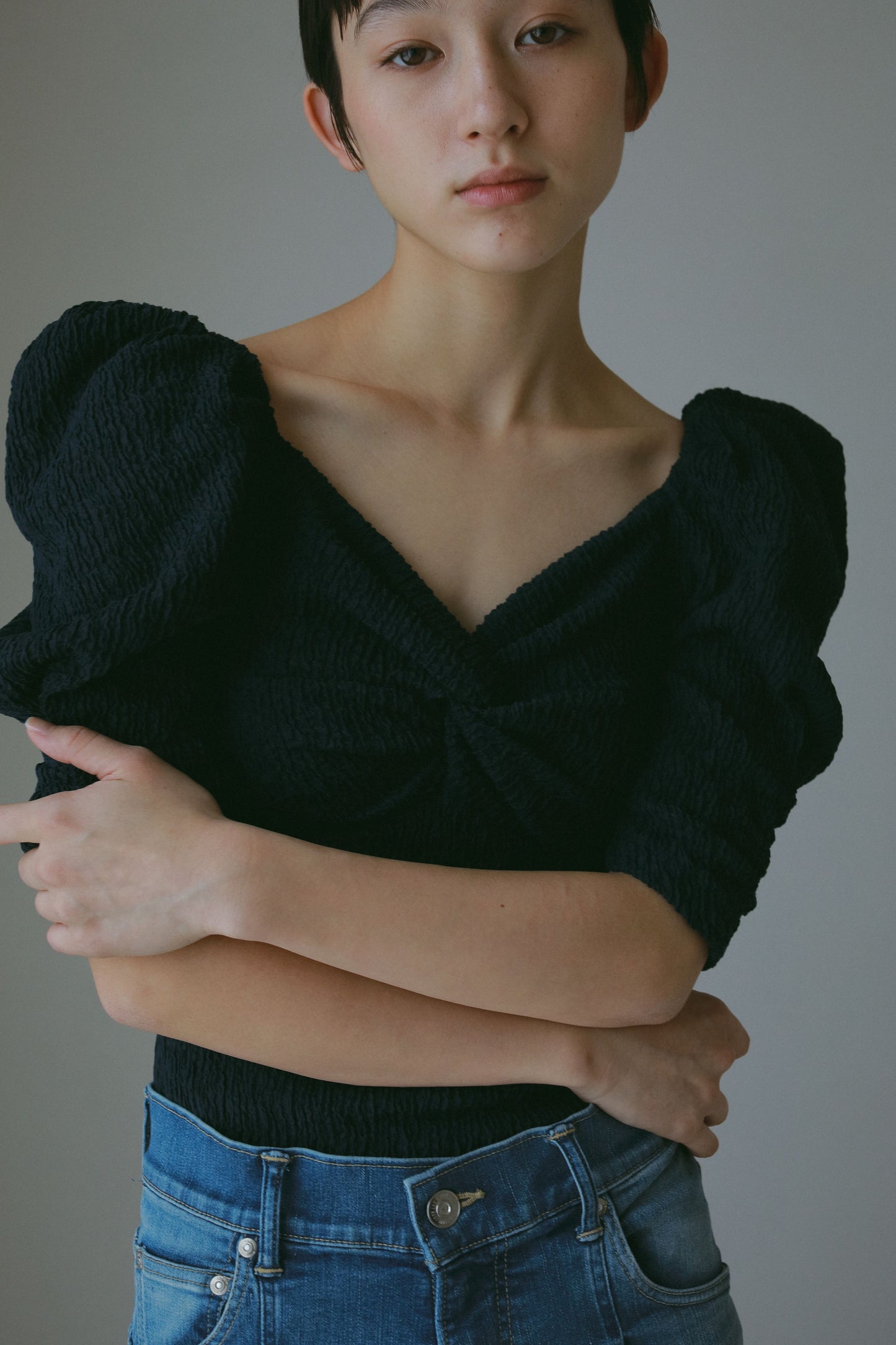 カップ付アップサイクルギャザートップス