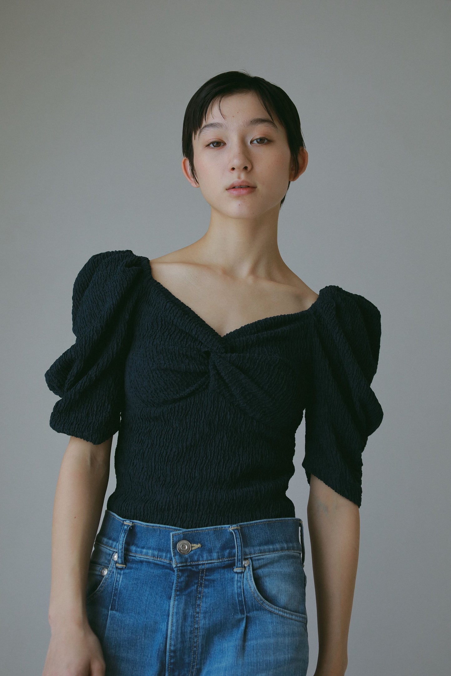 カップ付アップサイクルギャザートップス
