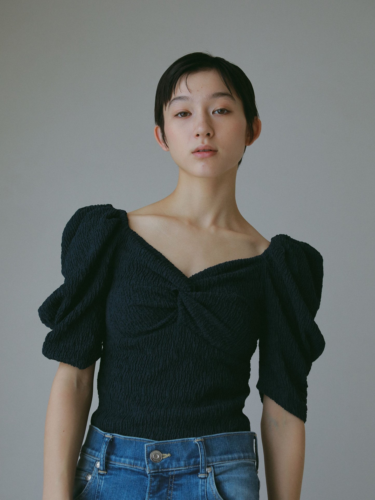 カップ付アップサイクルギャザートップス