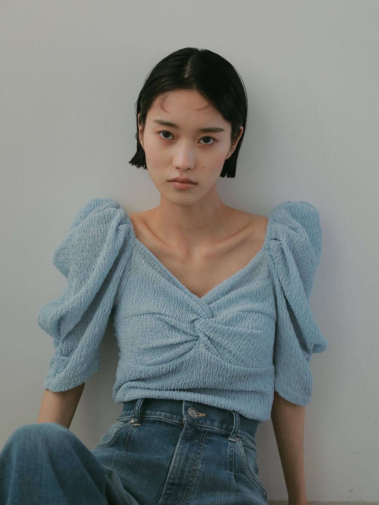 カップ付アップサイクルギャザートップス