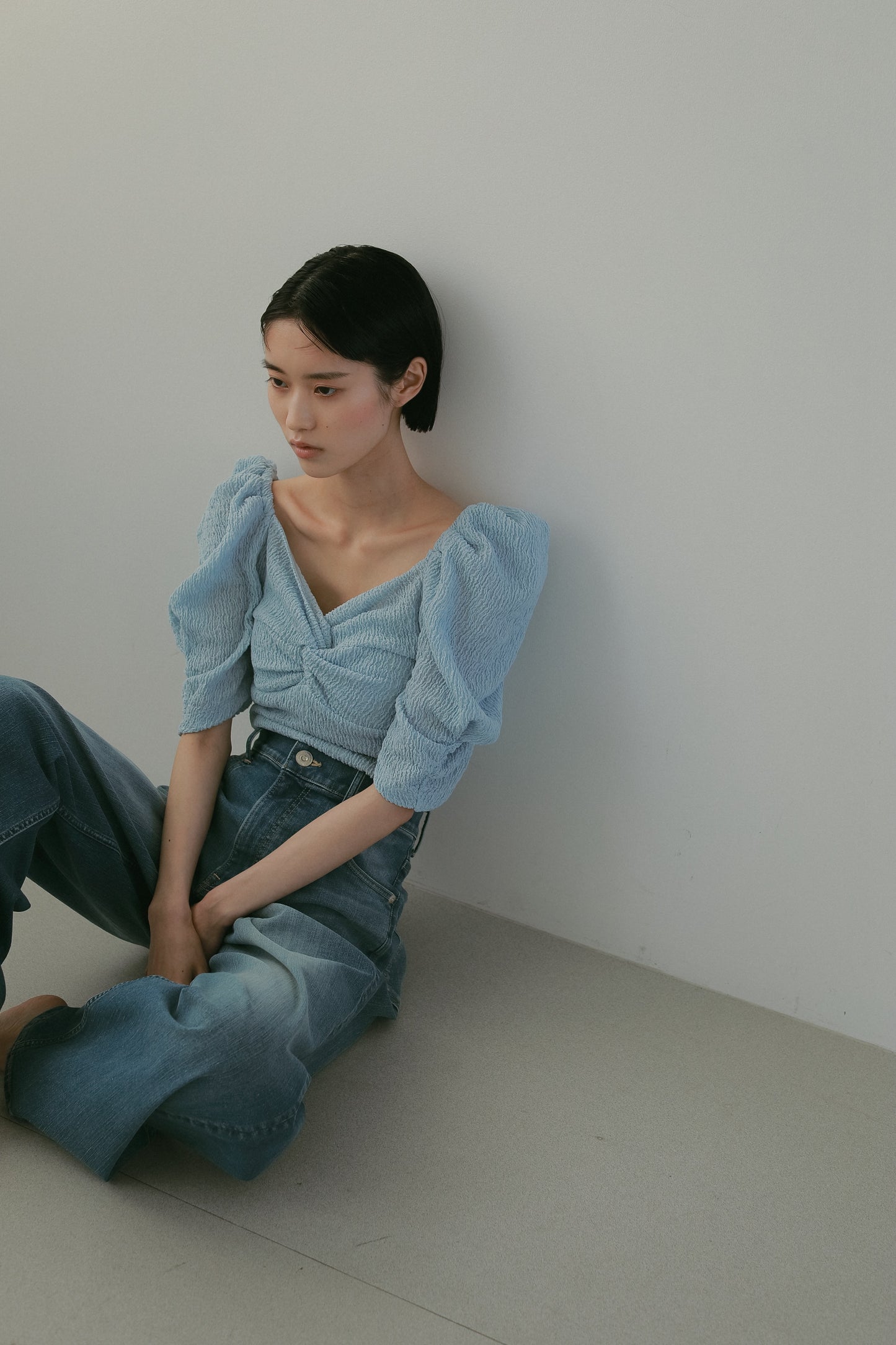 カップ付アップサイクルギャザートップス