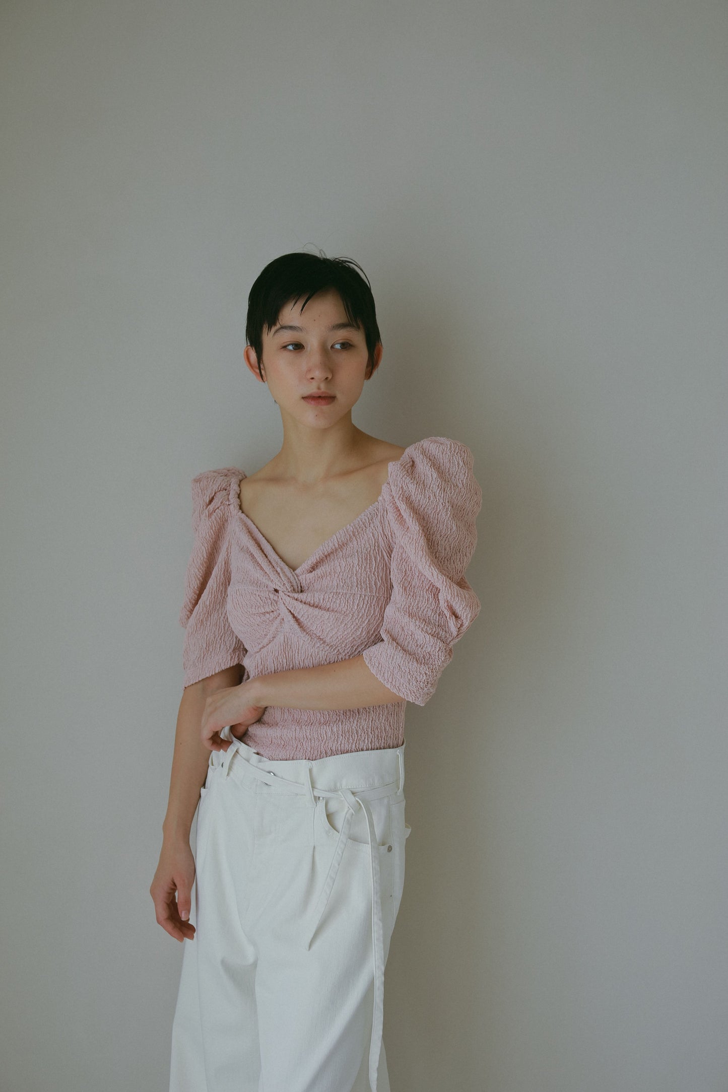 カップ付アップサイクルギャザートップス