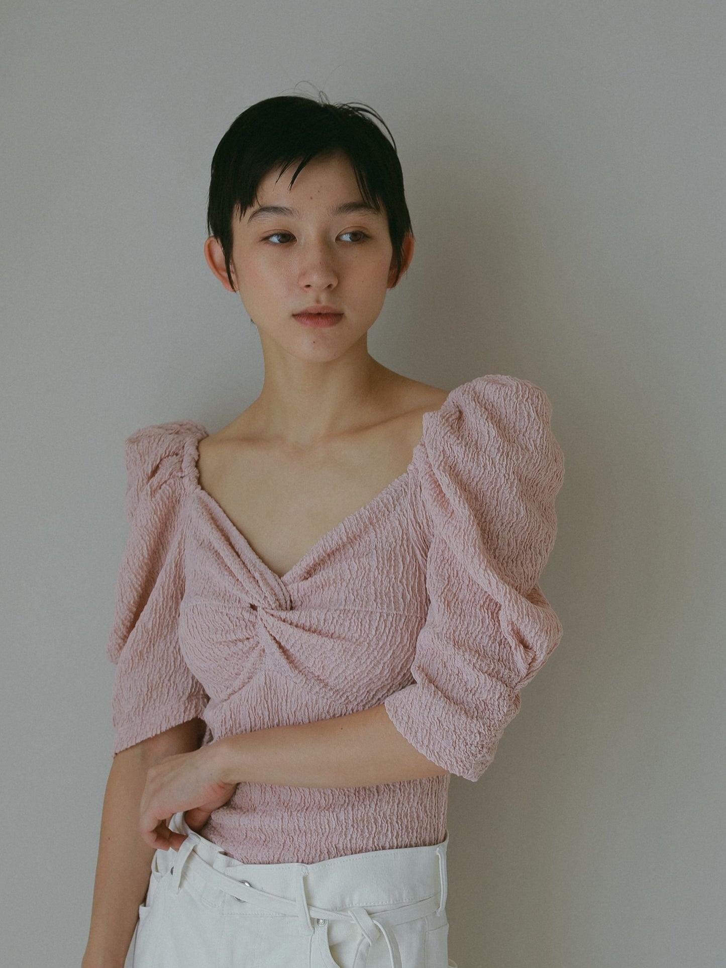 カップ付アップサイクルギャザートップス