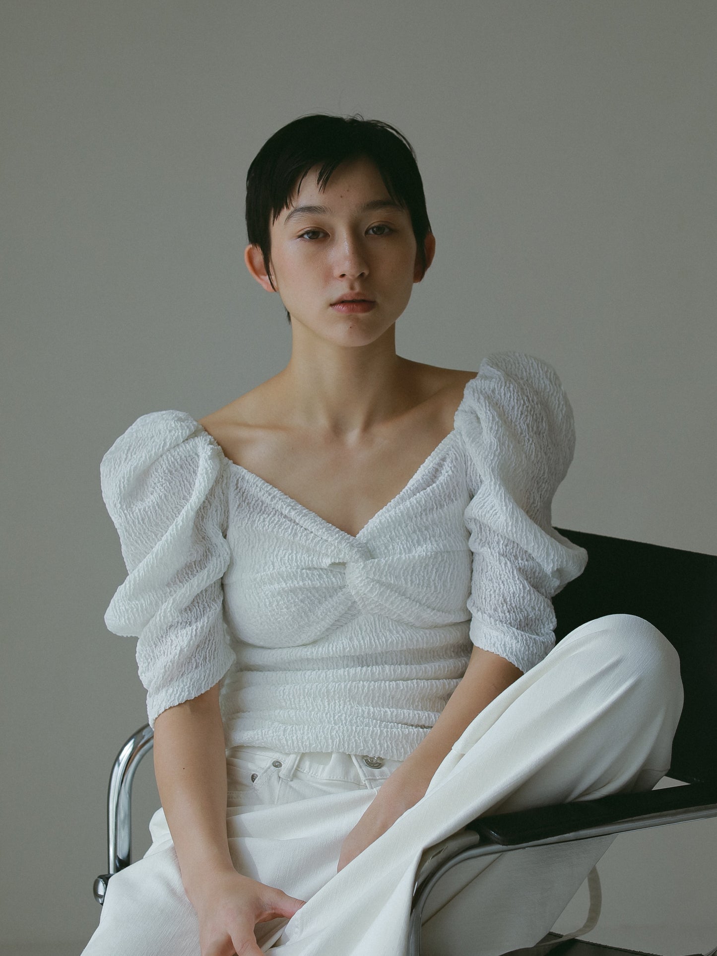 カップ付アップサイクルギャザートップス