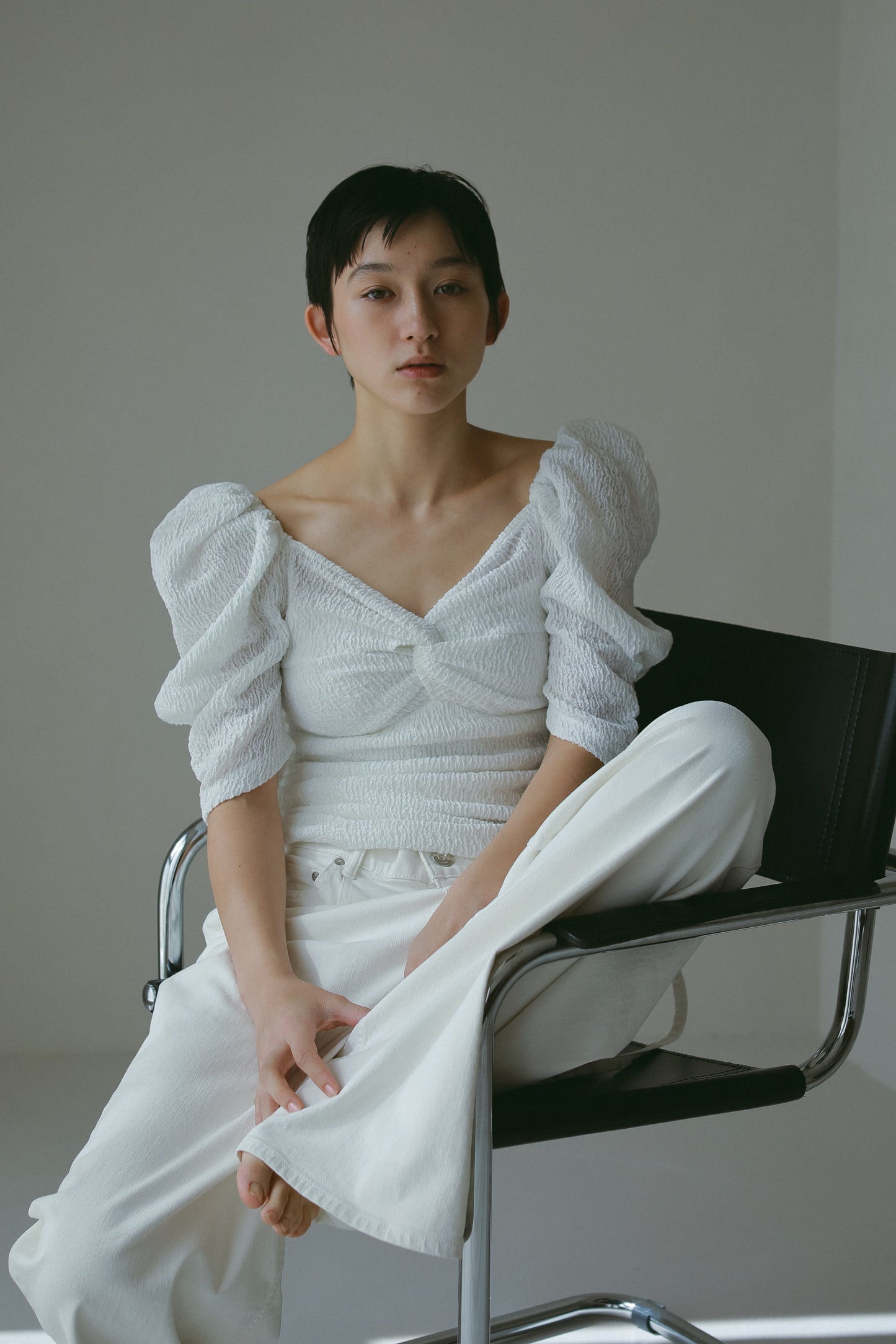 カップ付アップサイクルギャザートップス
