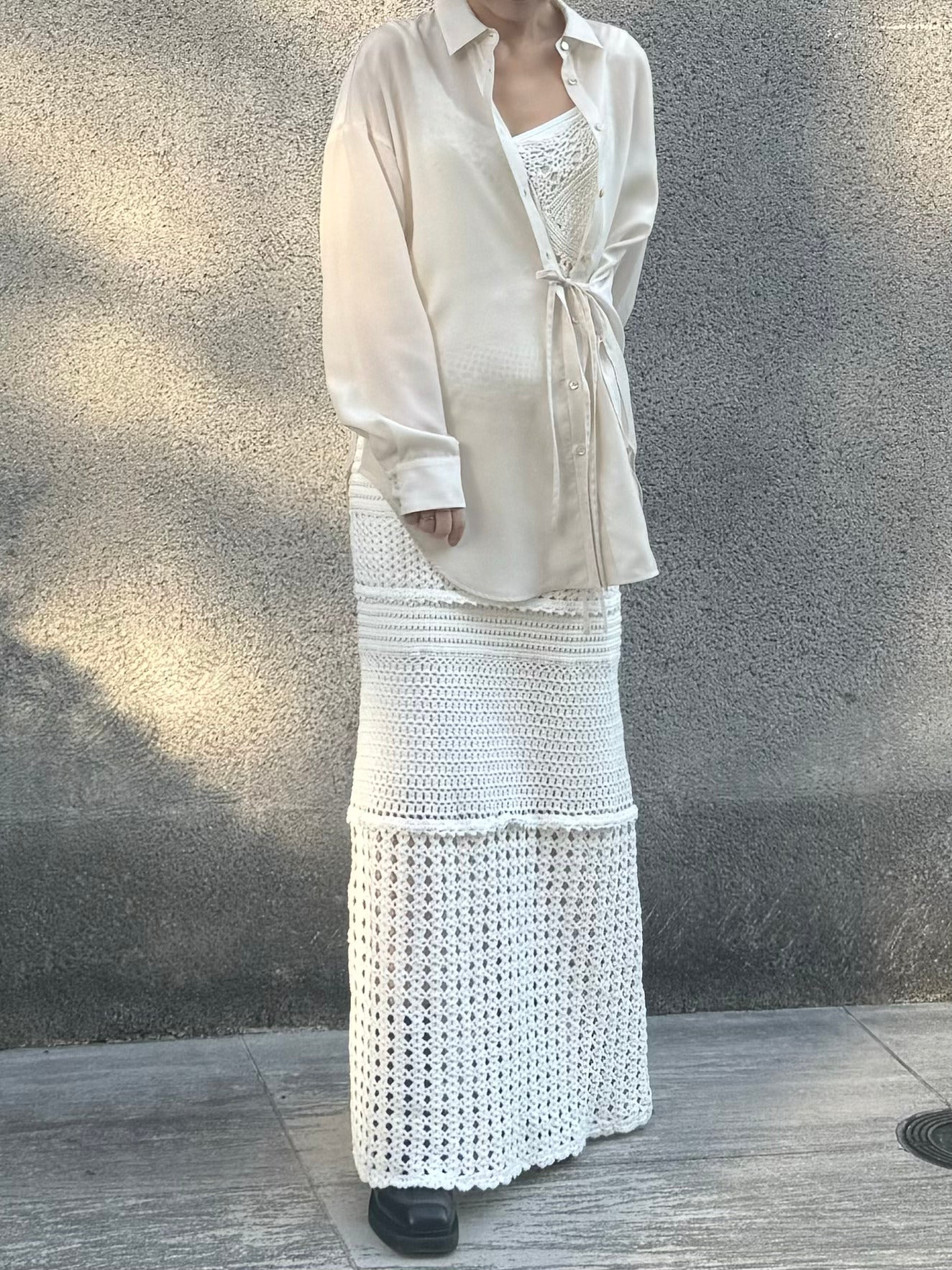 パターンレース編みハンドニットドレス