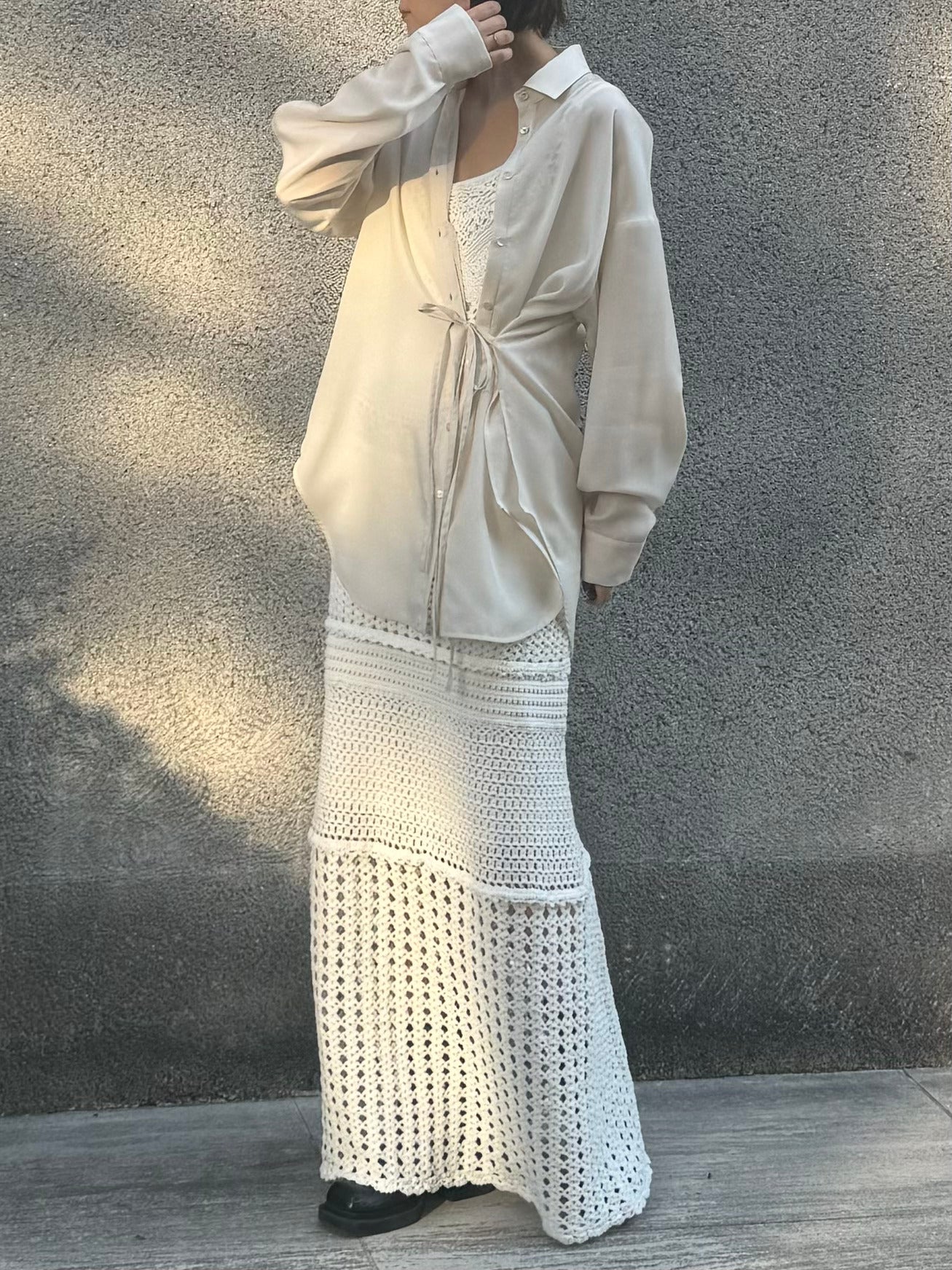 パターンレース編みハンドニットドレス