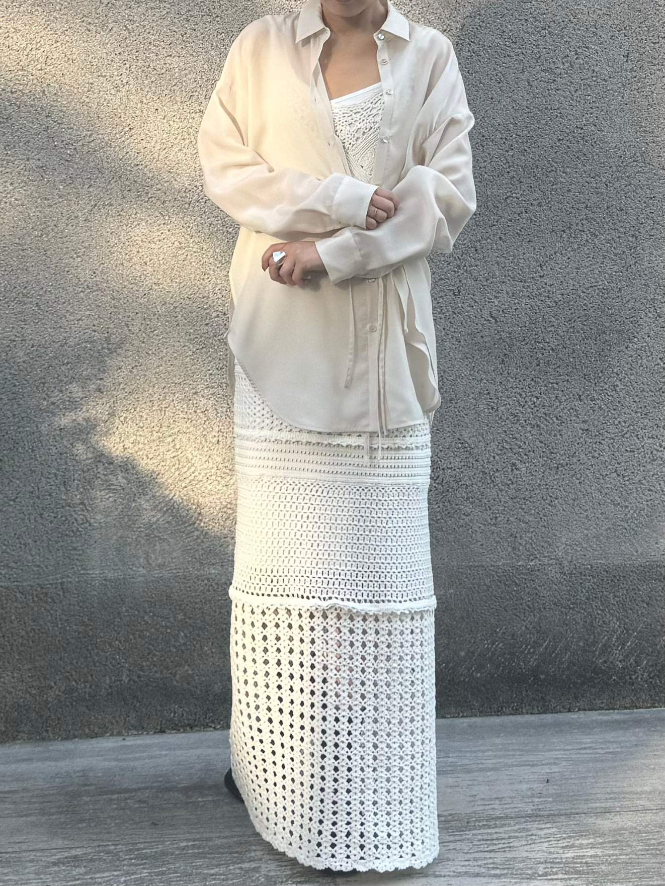 パターンレース編みハンドニットドレス