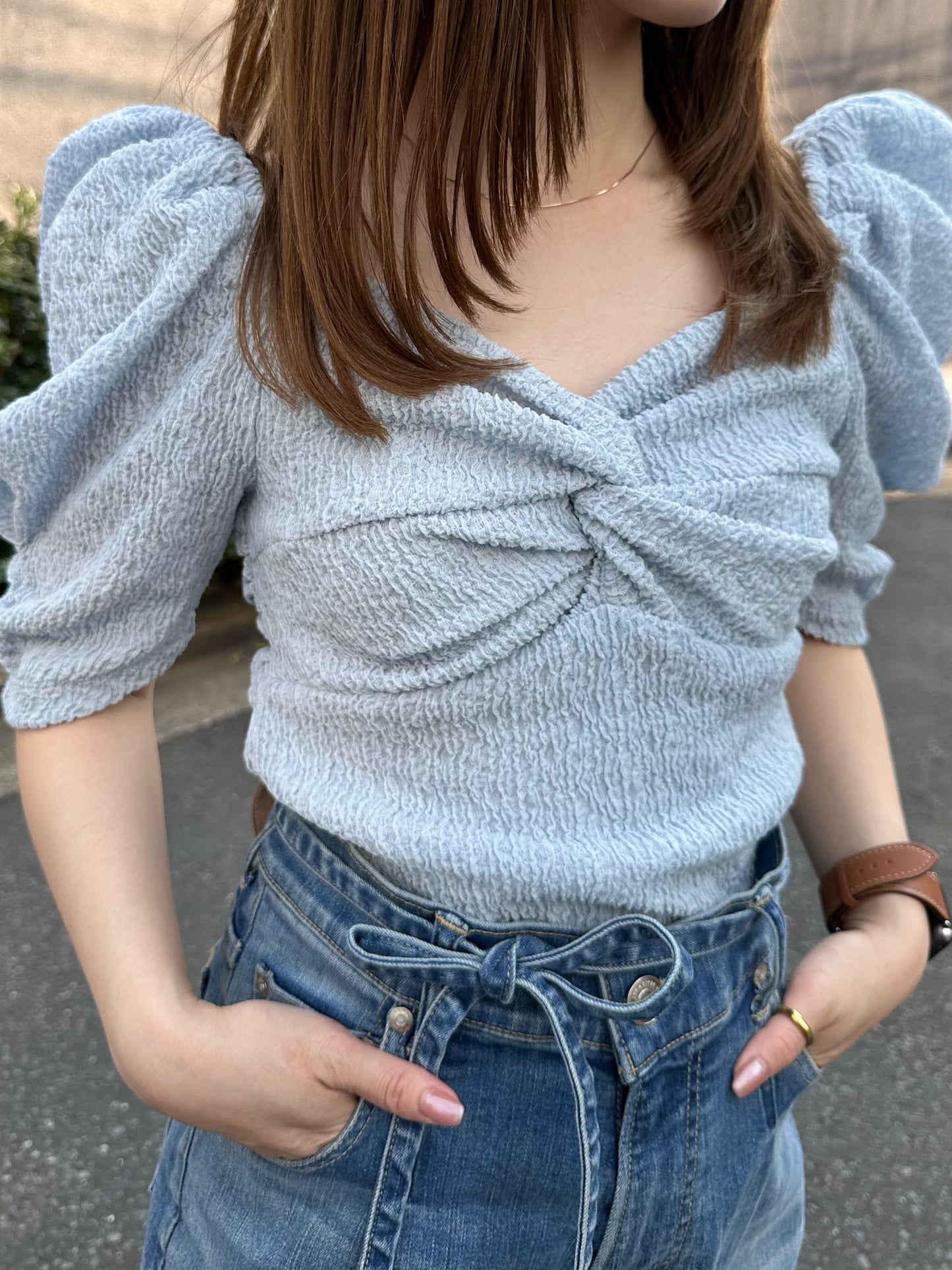カップ付アップサイクルギャザートップス