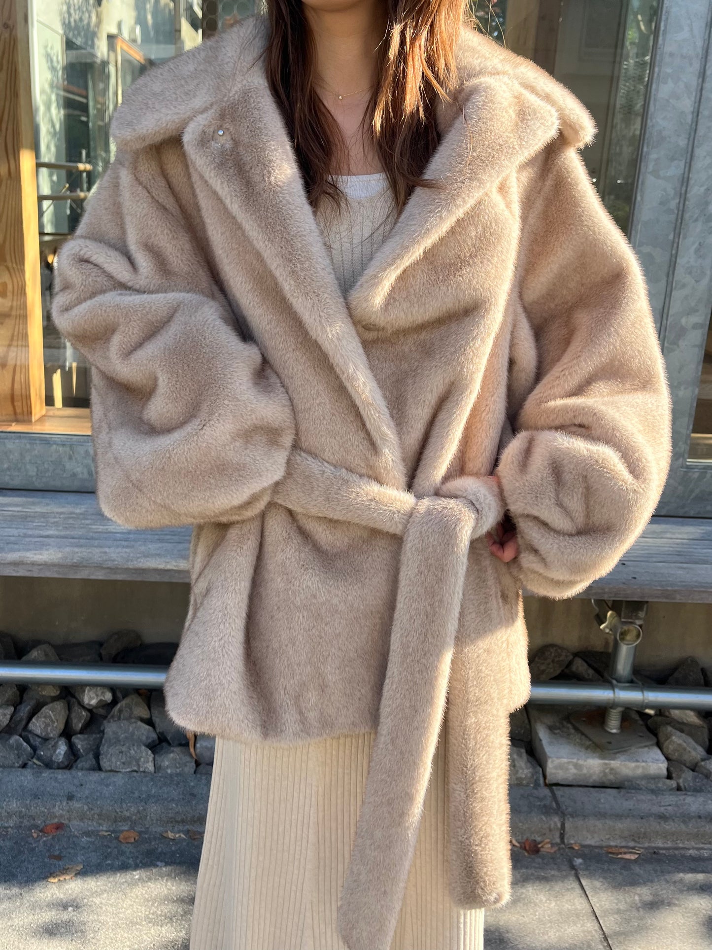 スタンドカラーリサイクルファーコート