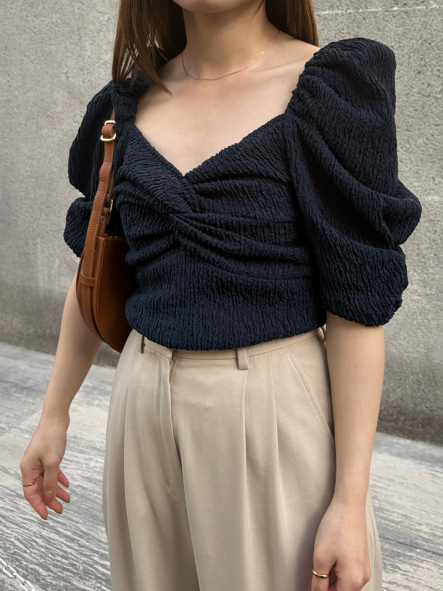 カップ付アップサイクルギャザートップス