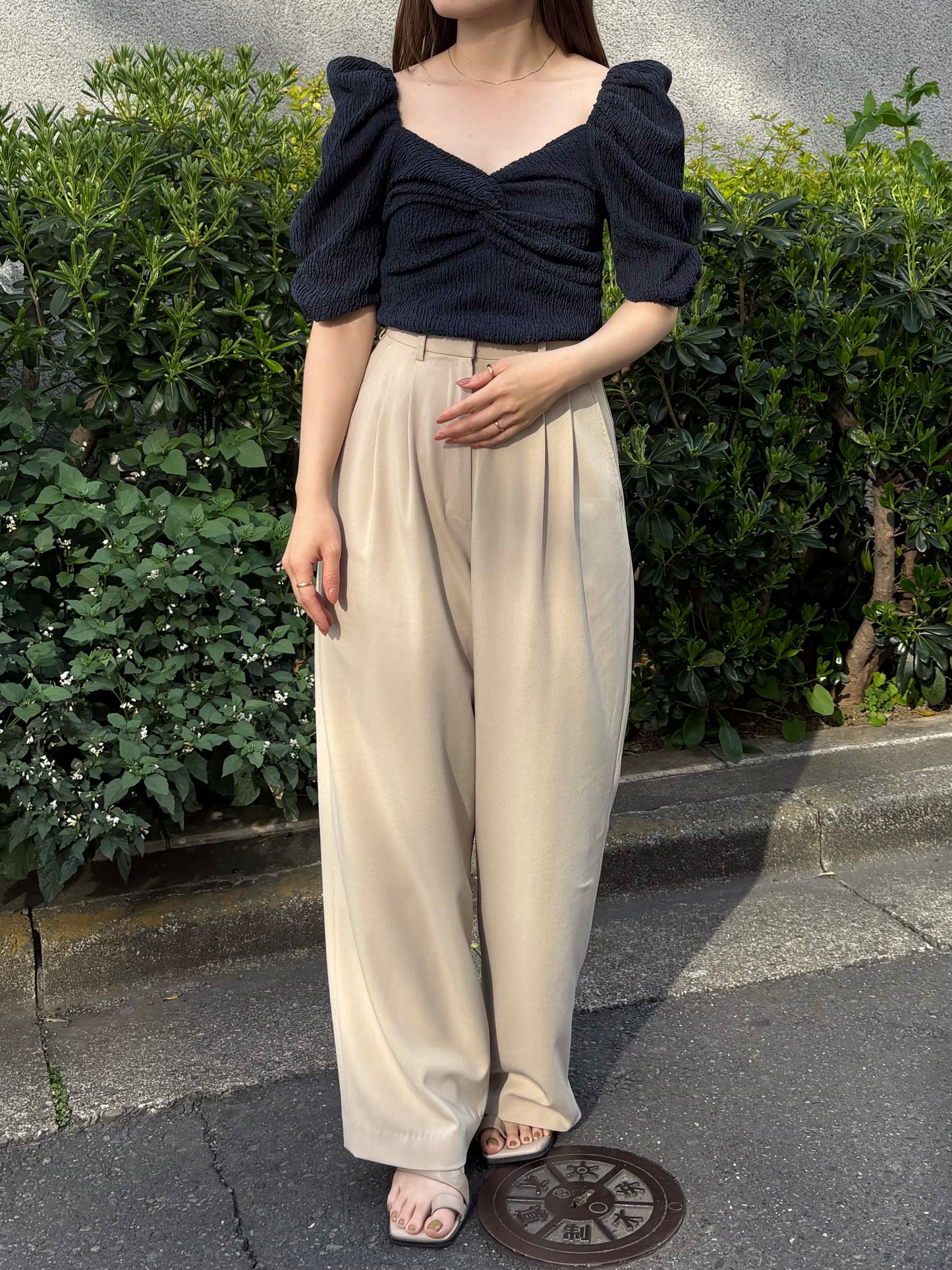 カップ付アップサイクルギャザートップス