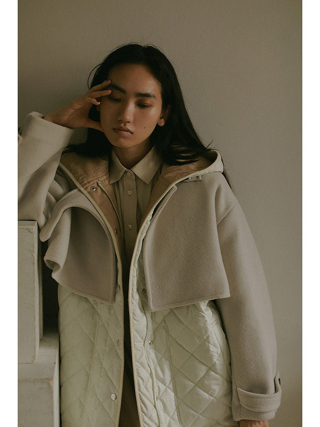 ウールキルティングフードコート