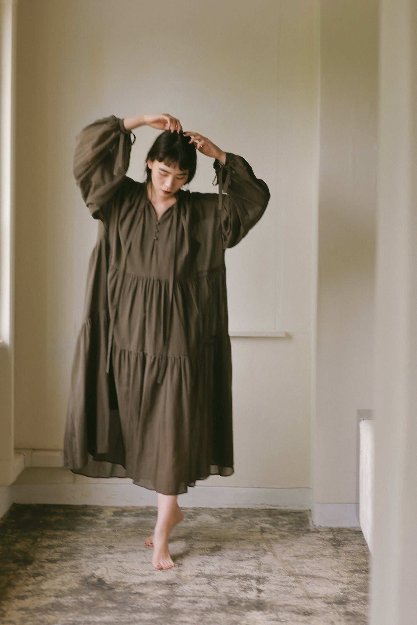 コットンシフォンティアードドレス