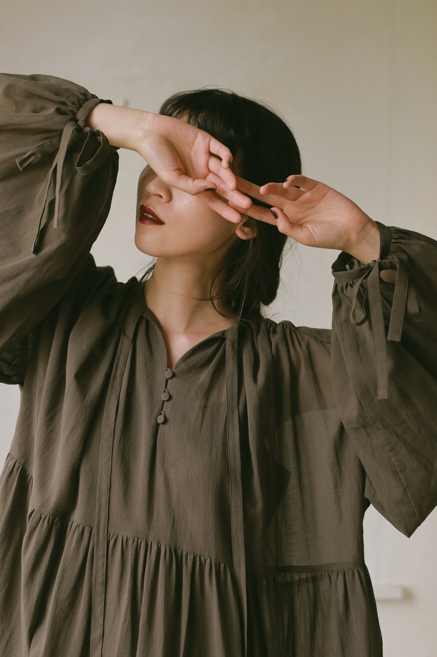 コットンシフォンティアードドレス