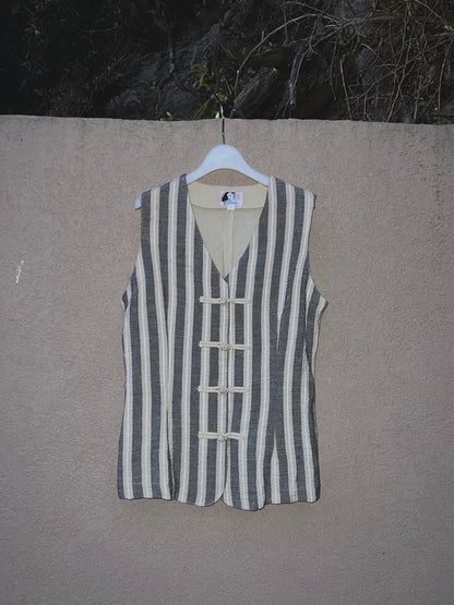 【THE SMORKY BRAINS】STRIPE PATTERN CHINESE BUTTON VEST