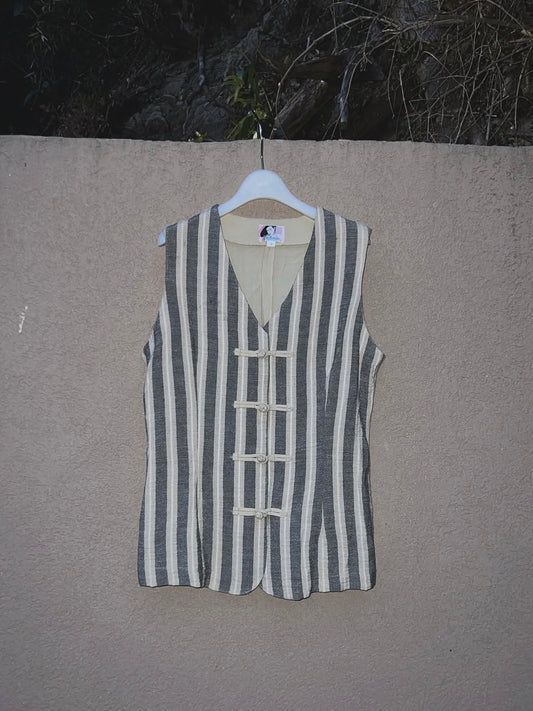 【THE SMORKY BRAINS】STRIPE PATTERN CHINESE BUTTON VEST