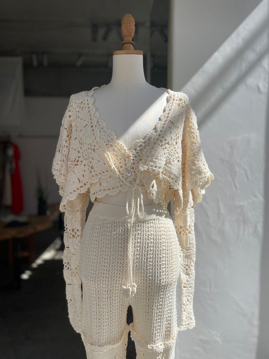 【OPEN SESAME CLUB】 Cashmere blend fleur lace cardigan