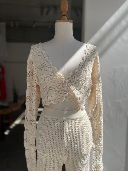 【OPEN SESAME CLUB】 Cashmere blend fleur lace cardigan